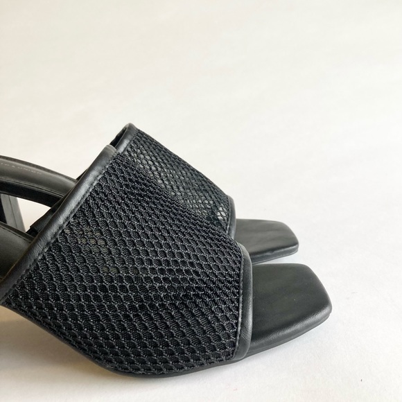 14TH & Union Black Fabric Leather Square Toe Heel Sandals size 8.5 - Picture 5 of 15